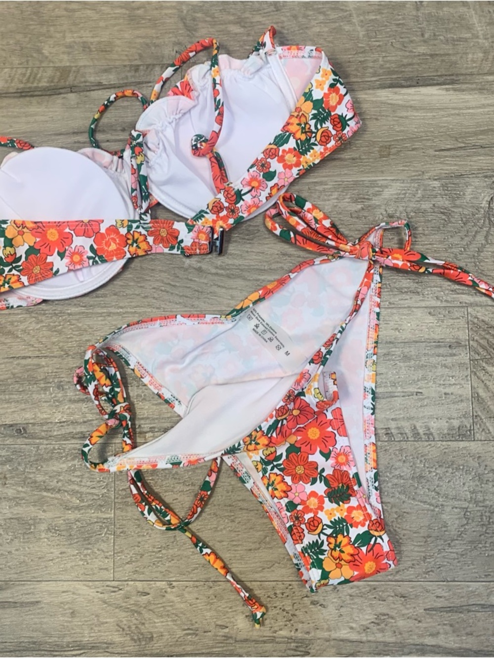 Zaful Floral Ruffle String Bikini Swim Set - Picture 6 of 10